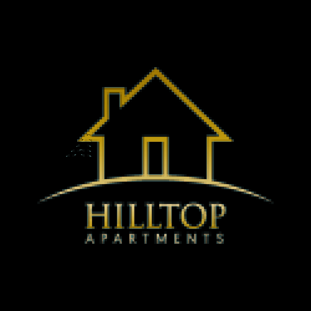 A logo for Hilltop Apartments featuring a stylized house.